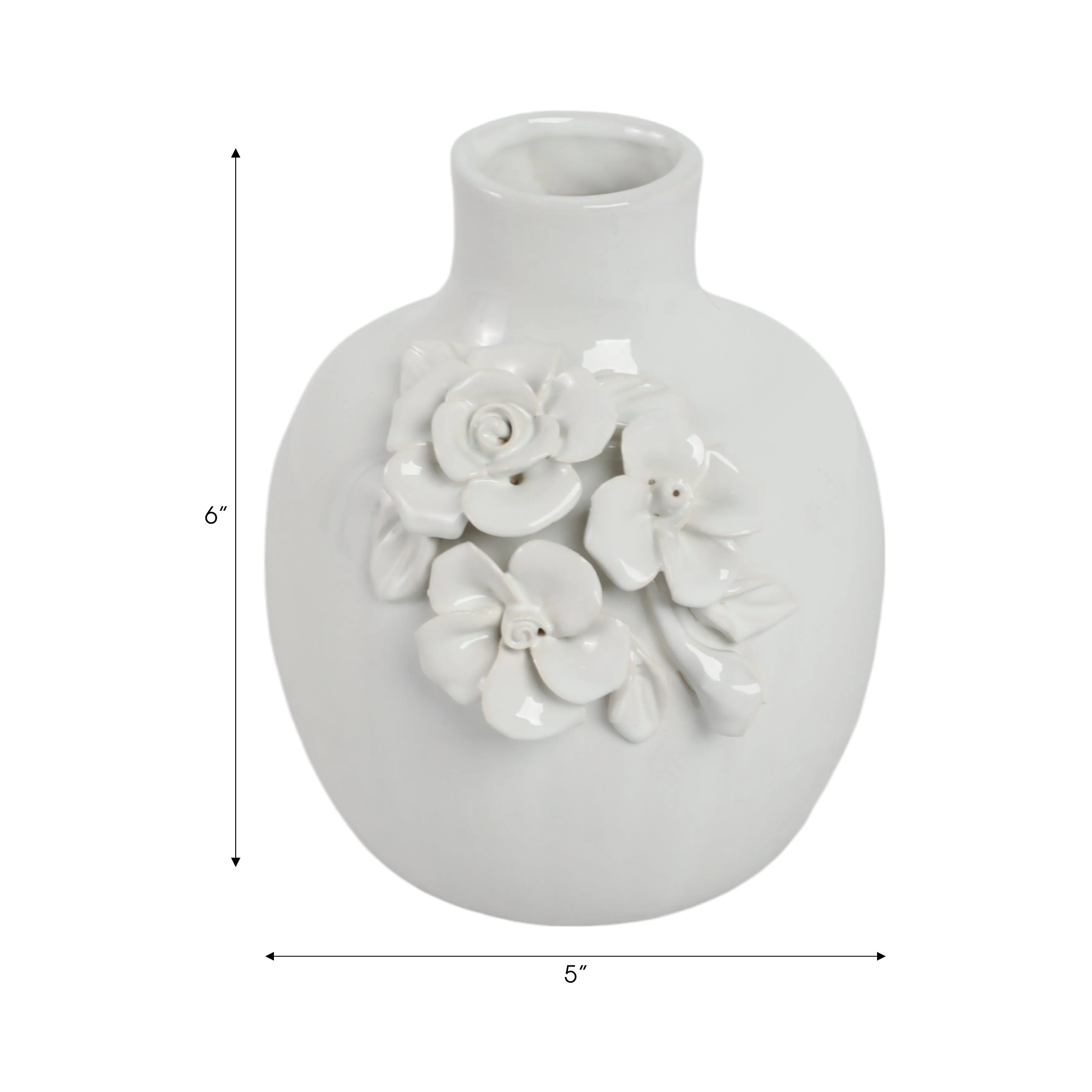 6x5" Rose Applique Bud Vase, Cream