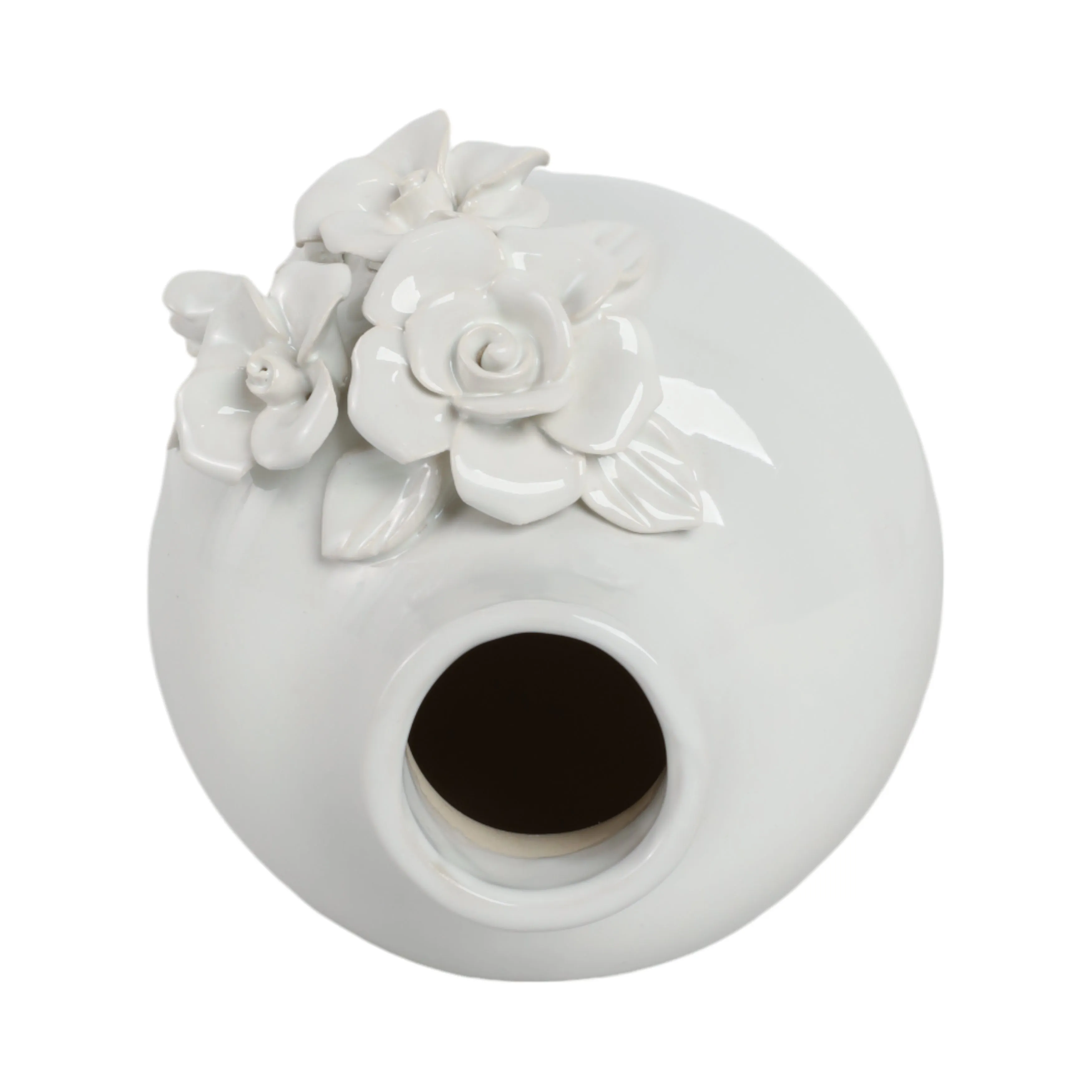 6x5" Rose Applique Bud Vase, Cream