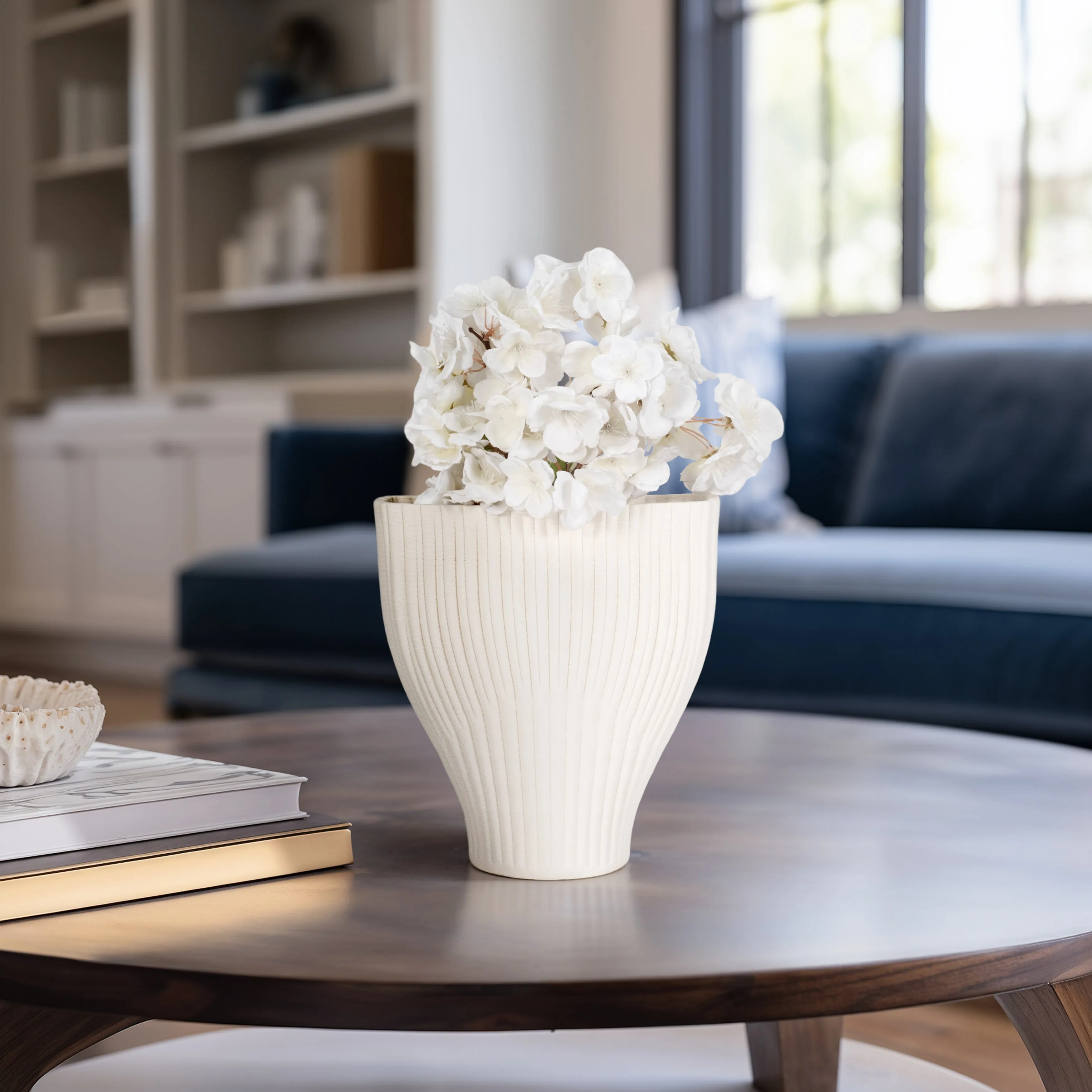 9" BELLO 3D PRINTED VASE, IVORY/BEIGE