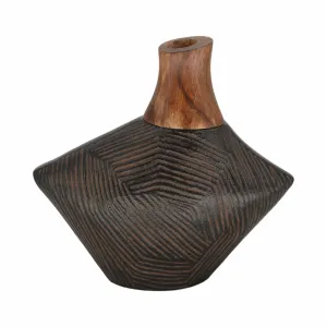 9" Kenai Small Wood And Metal Vase