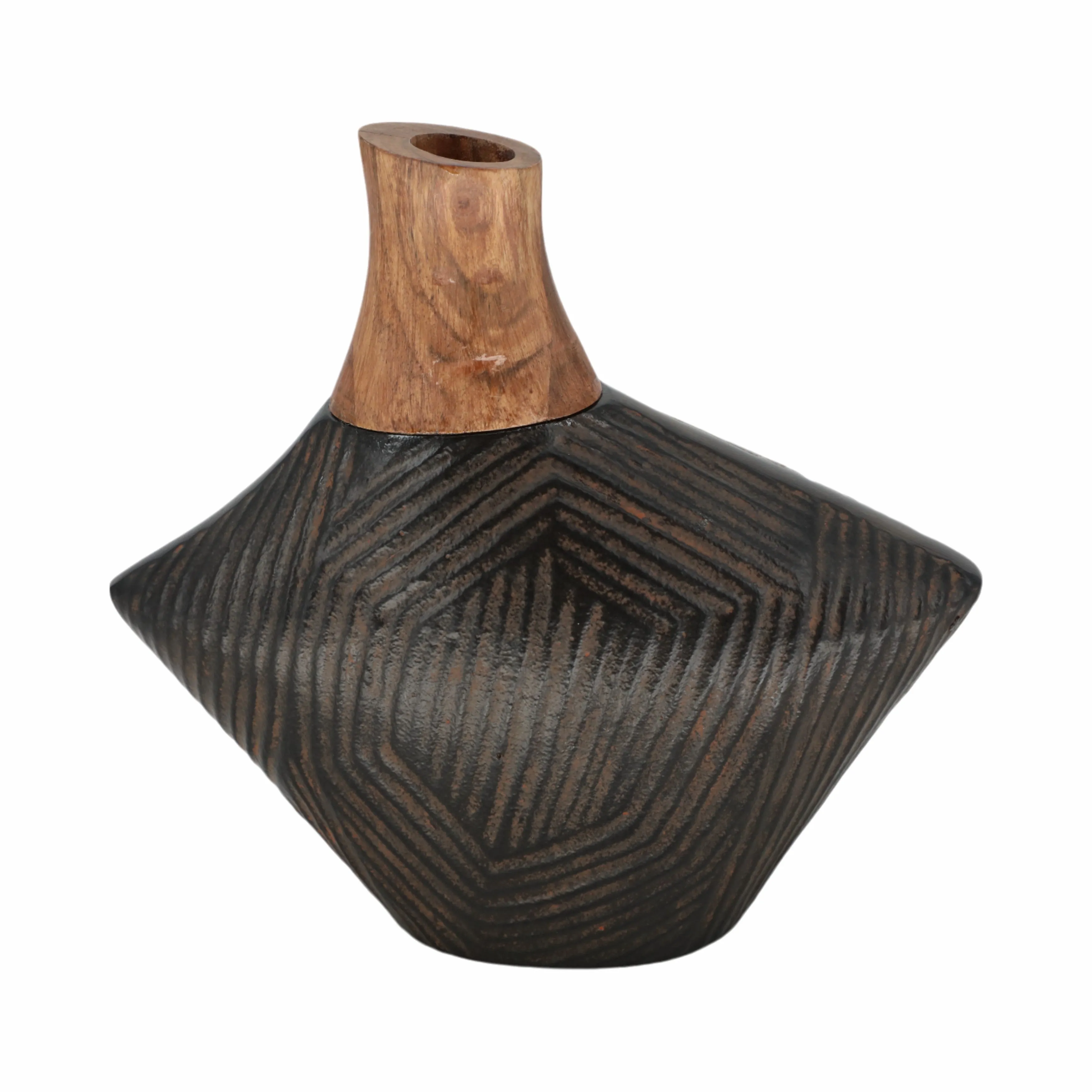9" Kenai Small Wood And Metal Vase