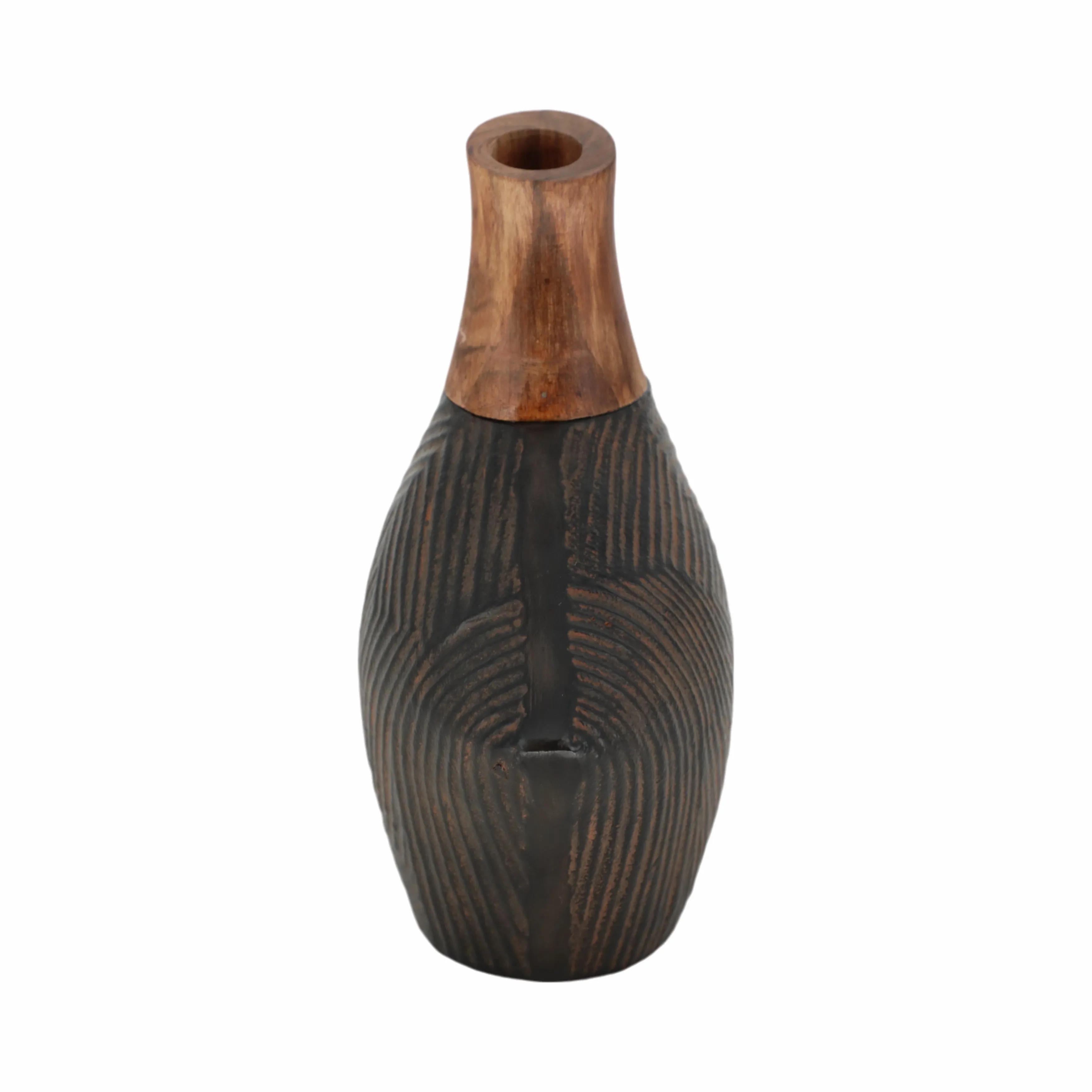 9" Kenai Small Wood And Metal Vase