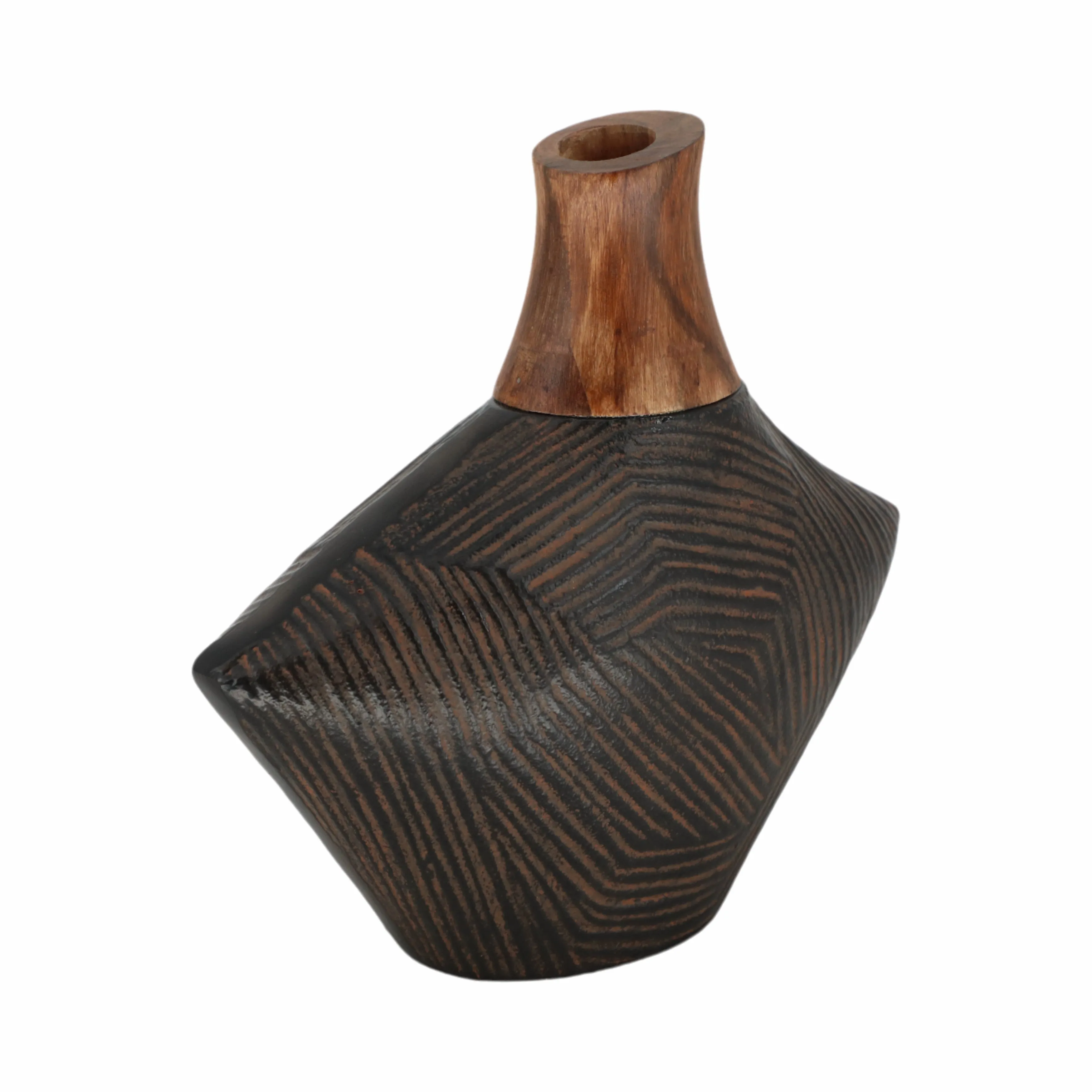 9" Kenai Small Wood And Metal Vase