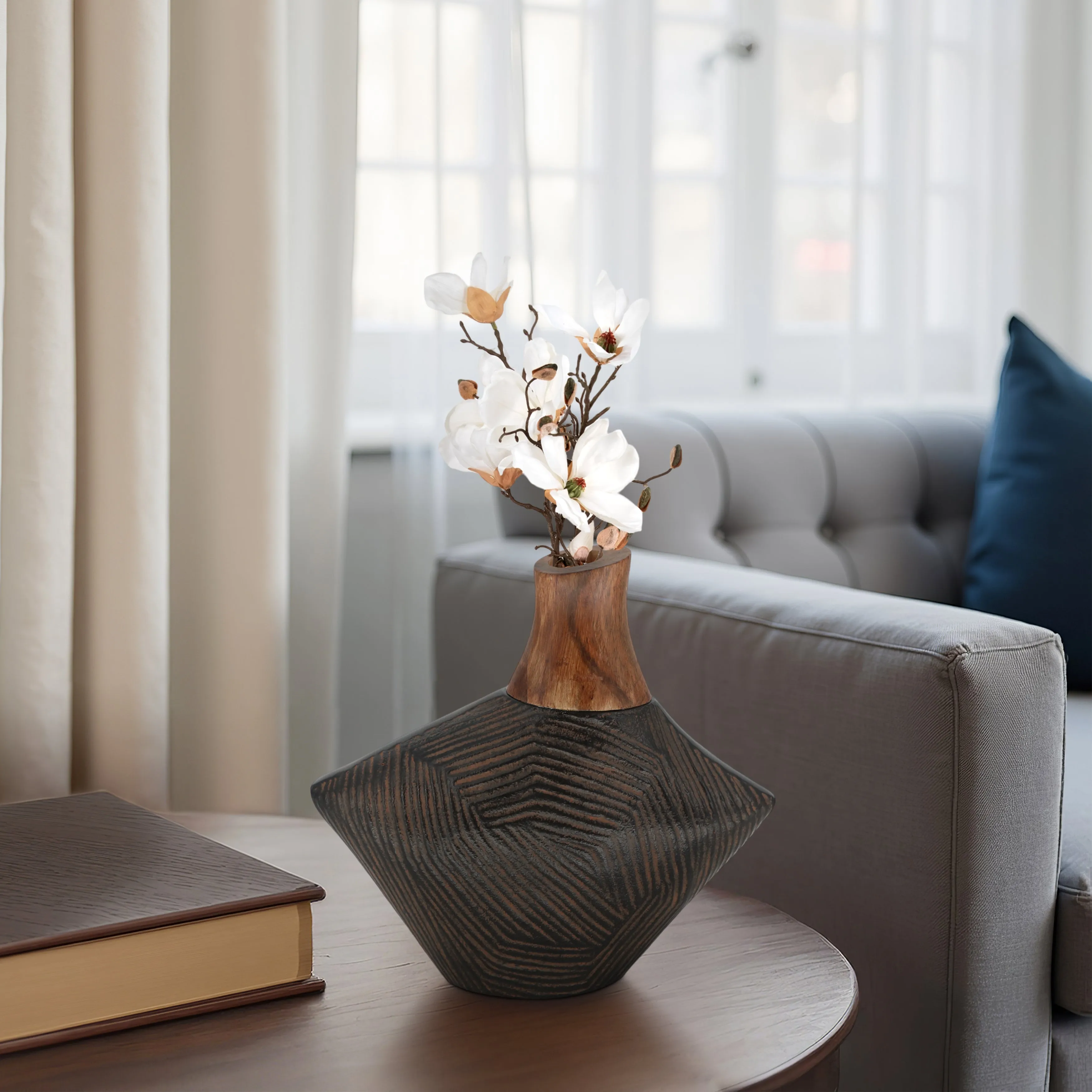 9" Kenai Small Wood And Metal Vase