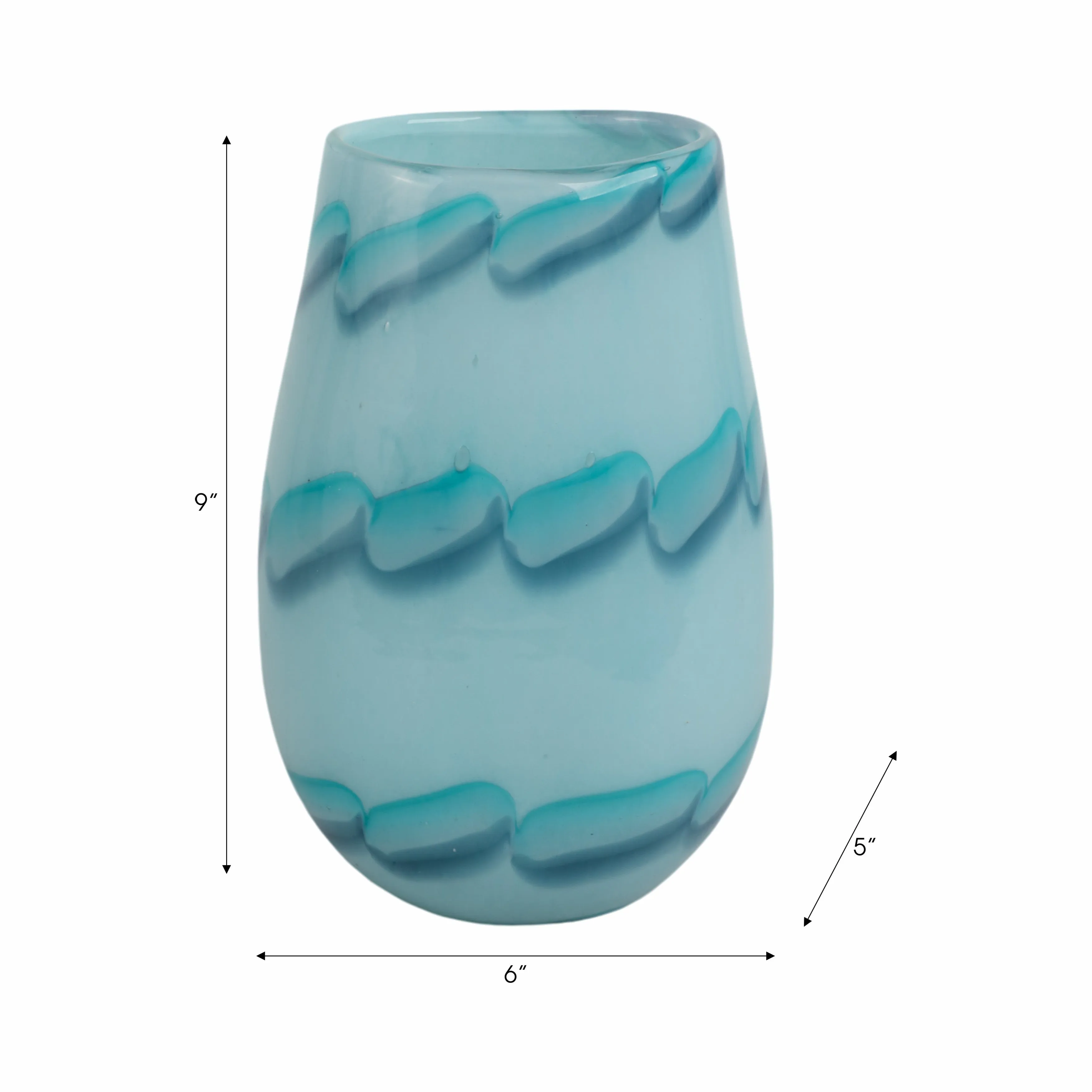 9x6" Bead Pattern Glass Vase, Blue