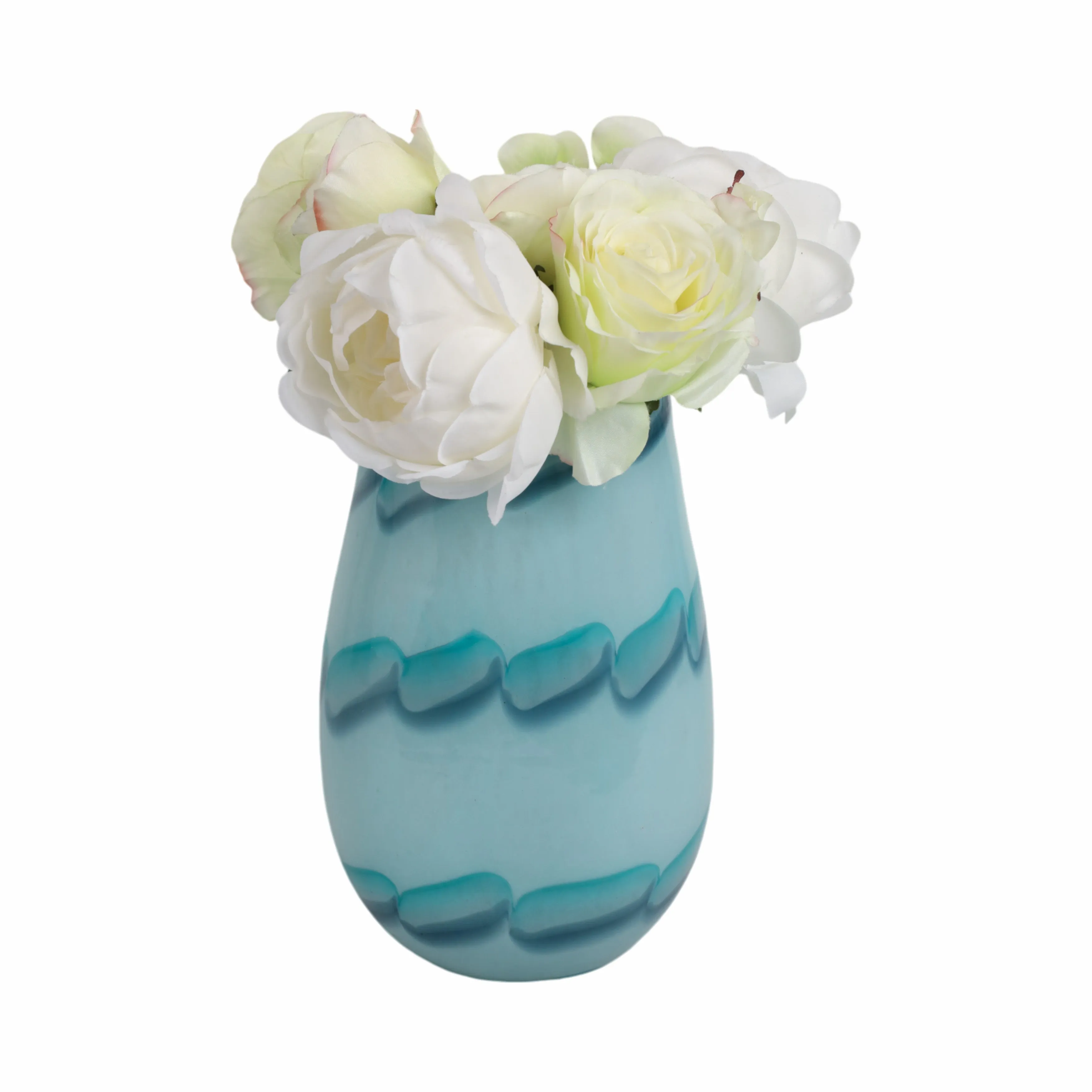 9x6" Bead Pattern Glass Vase, Blue