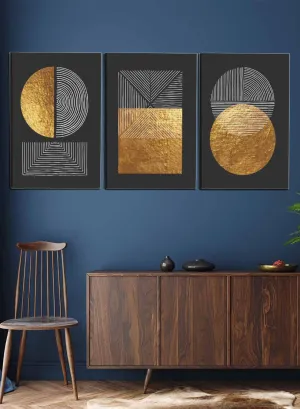 Abstract Circle Squares Paintings(set of 3)