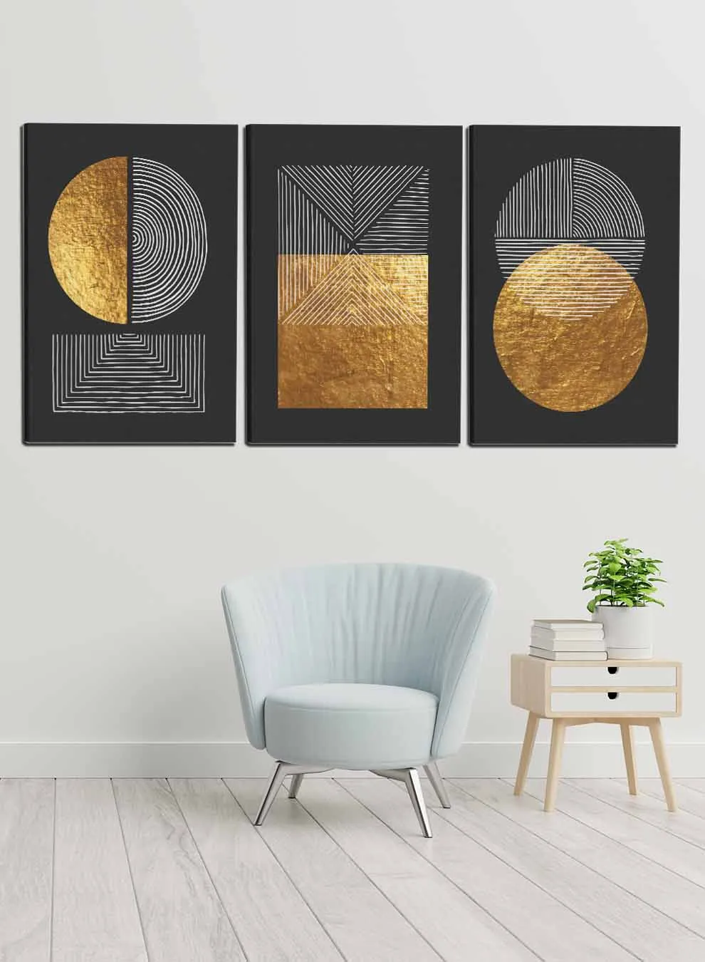 Abstract Circle Squares Paintings(set of 3)