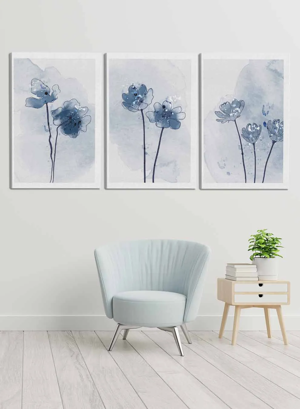 Abstract Flowers Watercolor Paintings(set of 3)