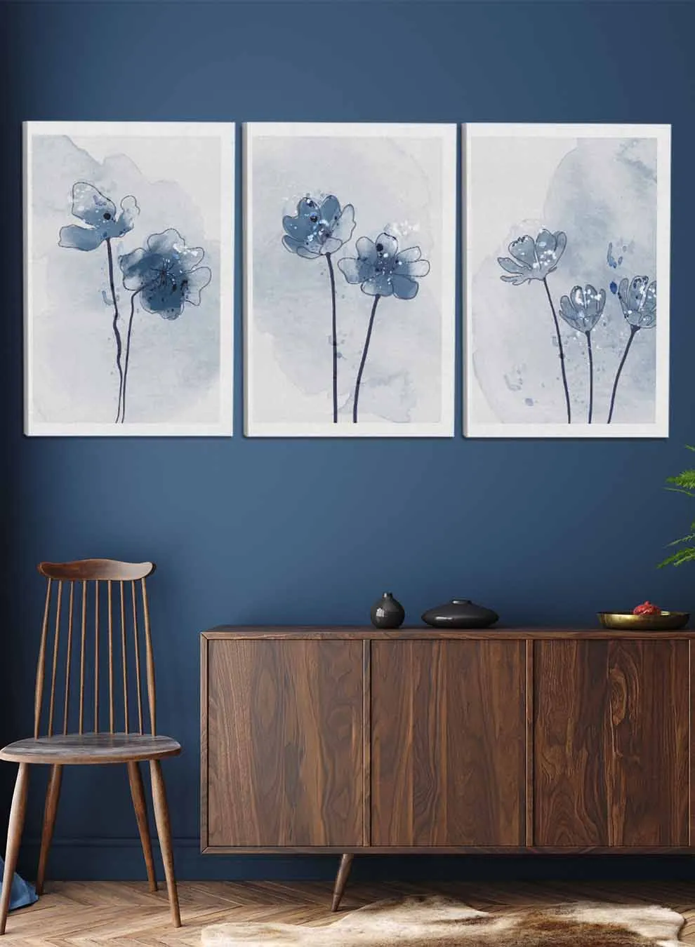 Abstract Flowers Watercolor Paintings(set of 3)