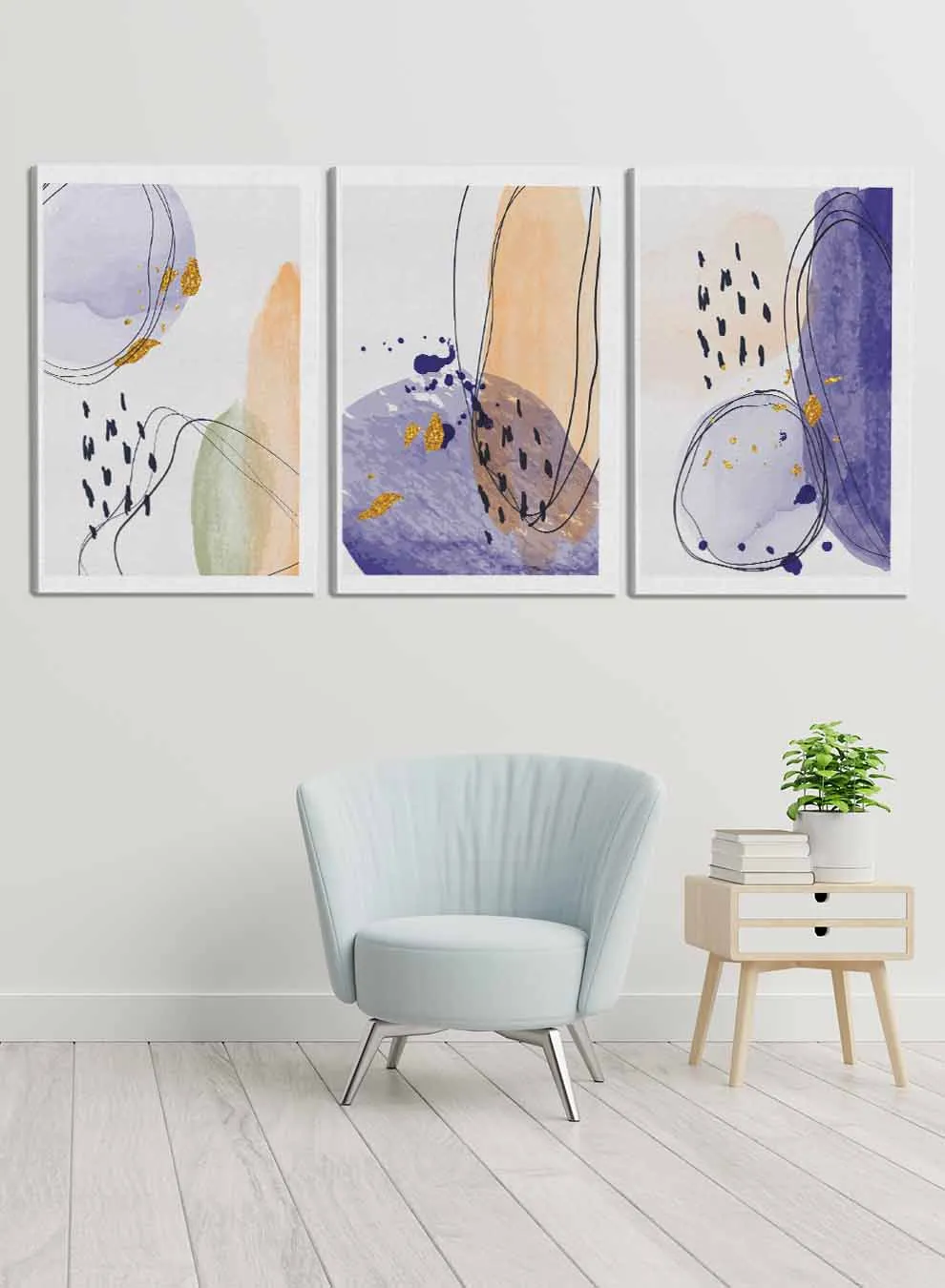 Abstract Hand Drawn Watercolor Paintings(set of 3)