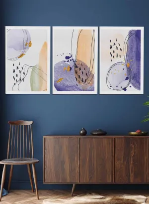 Abstract Hand Drawn Watercolor Paintings(set of 3)