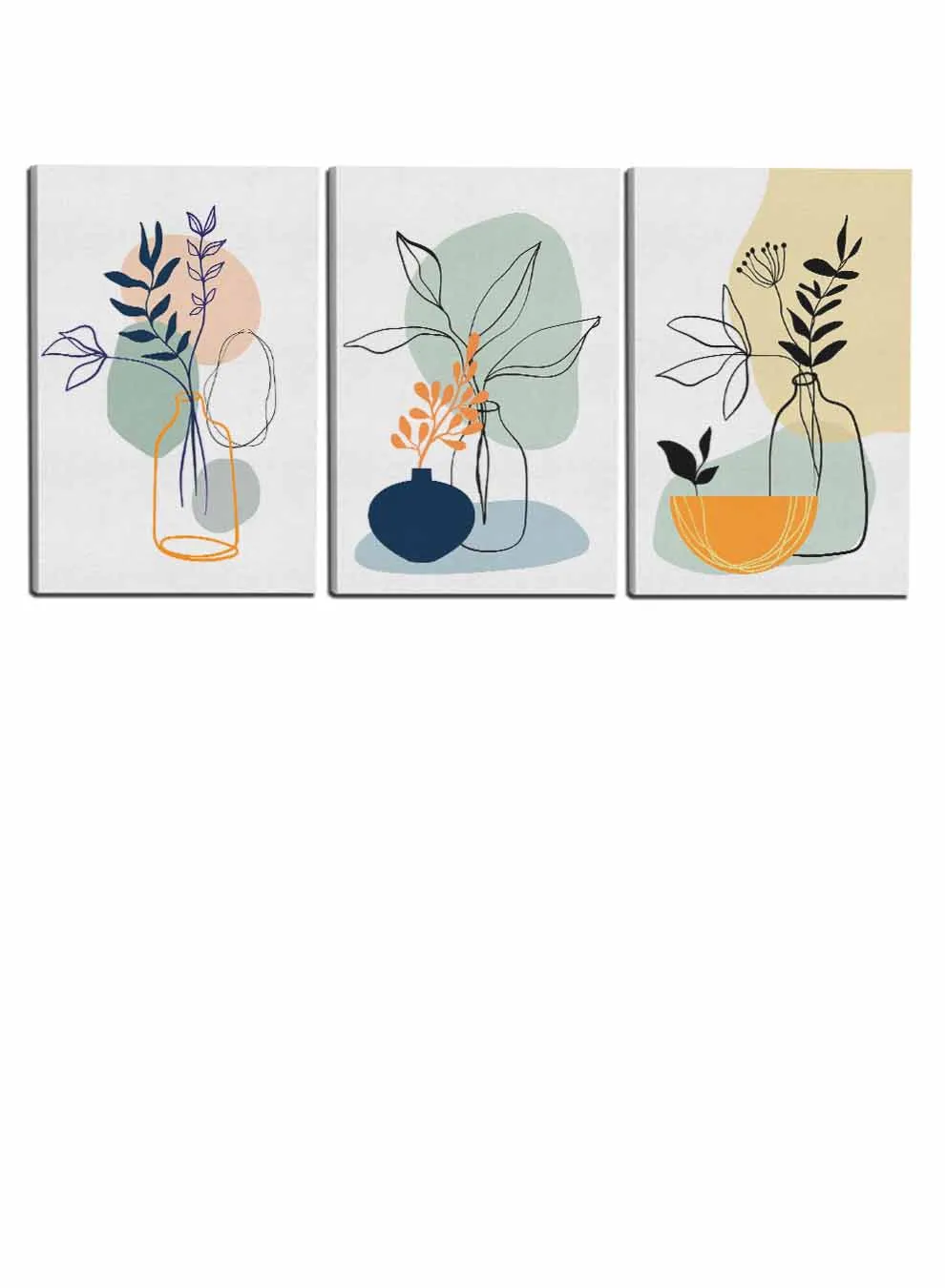 Abstract Jar Flower Leaves Paintings(set of 3)