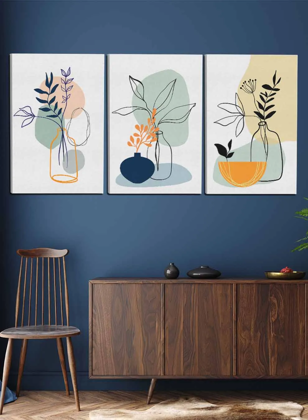 Abstract Jar Flower Leaves Paintings(set of 3)