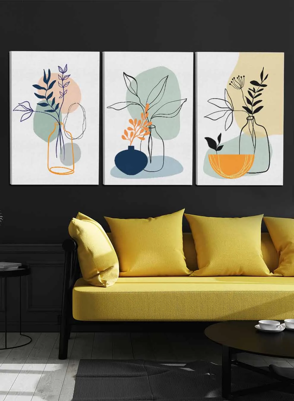 Abstract Jar Flower Leaves Paintings(set of 3)