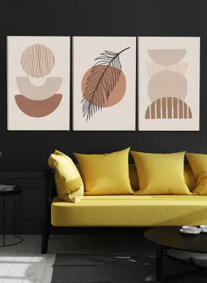Abstract Leaves and Circle Paintings(set of 3)