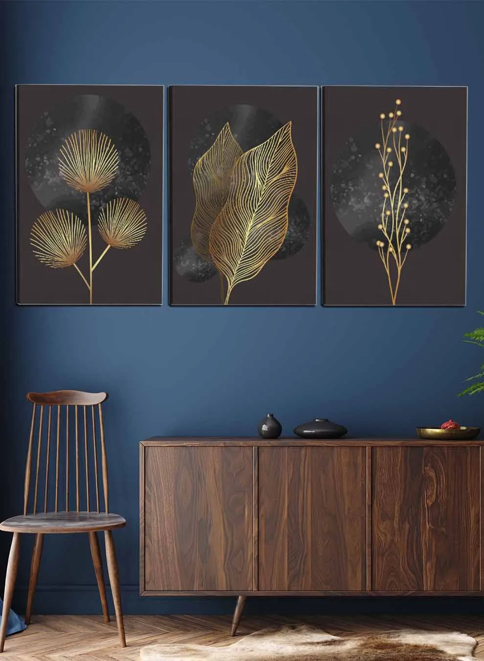 Abstract Moon Leaves Paintings(set of 3)