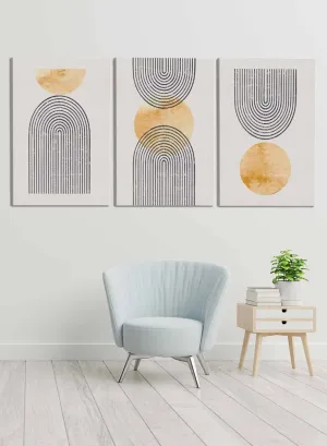 Abstract Moon Round Shape Lines Paintings(set of 3)