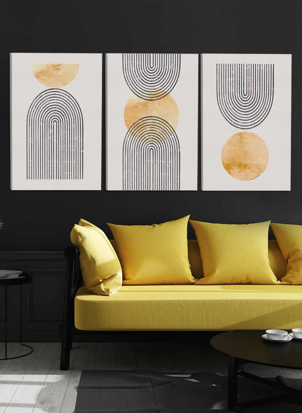 Abstract Moon Round Shape Lines Paintings(set of 3)