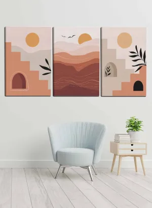 Abstract Stairs Sun Plants Paintings(set of 3)