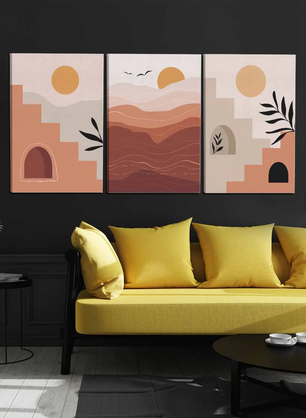 Abstract Stairs Sun Plants Paintings(set of 3)