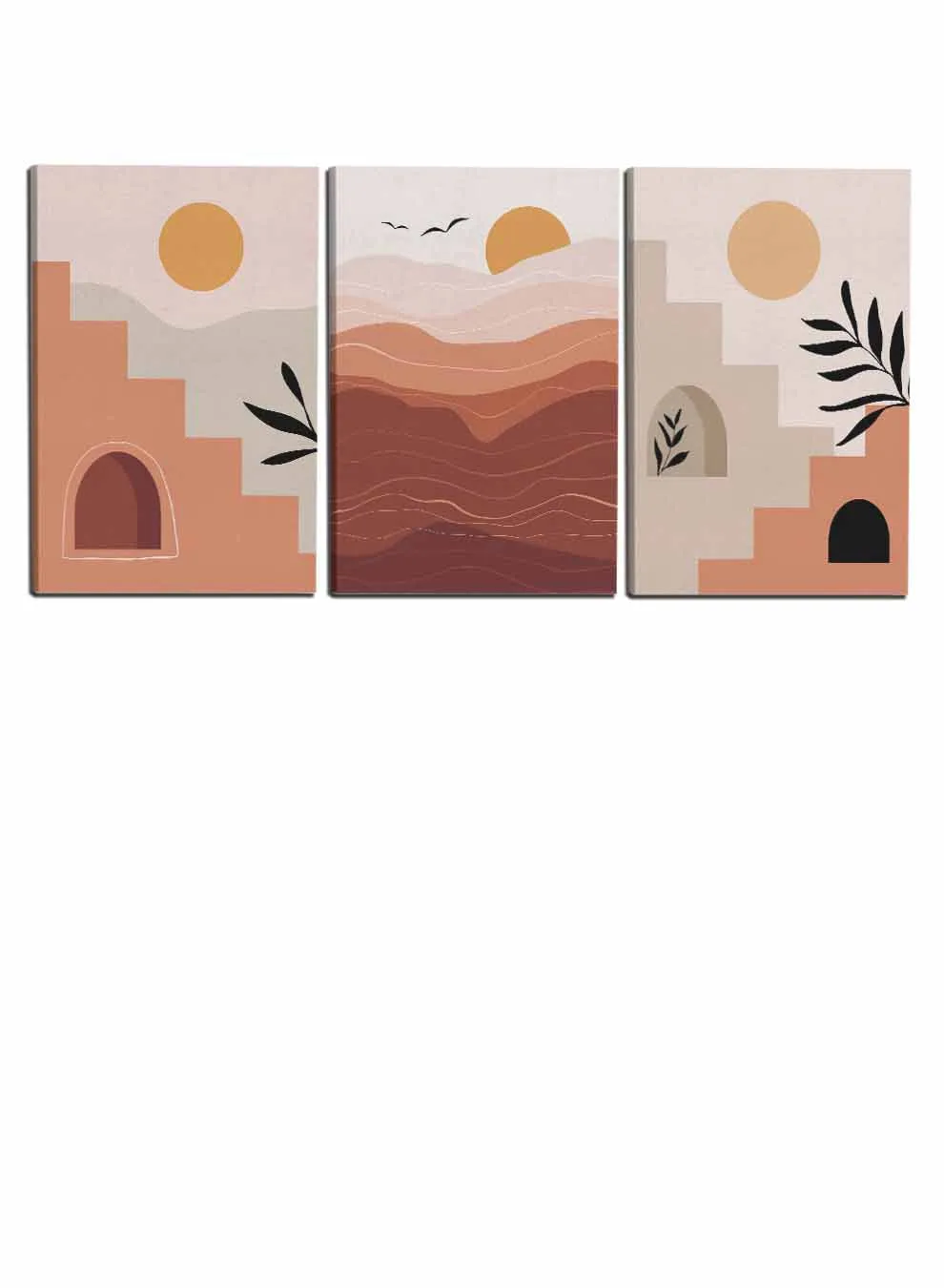 Abstract Stairs Sun Plants Paintings(set of 3)