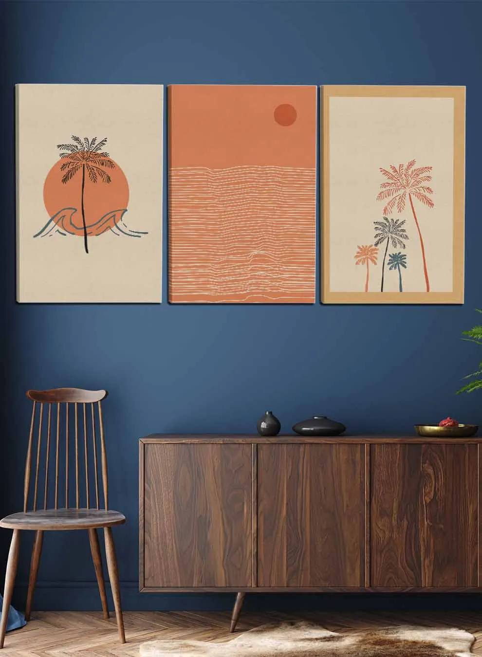 Abstract Trees Sun Sea Paintings(set of 3)