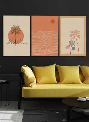 Abstract Trees Sun Sea Paintings(set of 3)