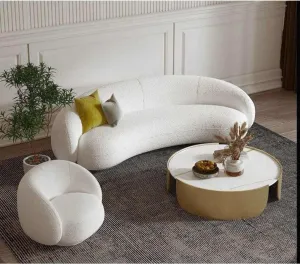 Alhome Living Room Boucle Set of 2 Pieces - White - AL-141