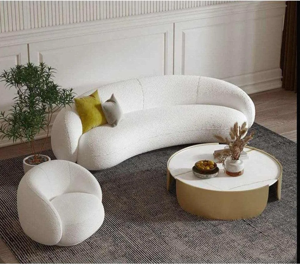 Alhome Living Room Boucle Set of 2 Pieces - White - AL-141