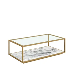 Amerah REC COFFEE TABLE - White Arabescato Gold Finish