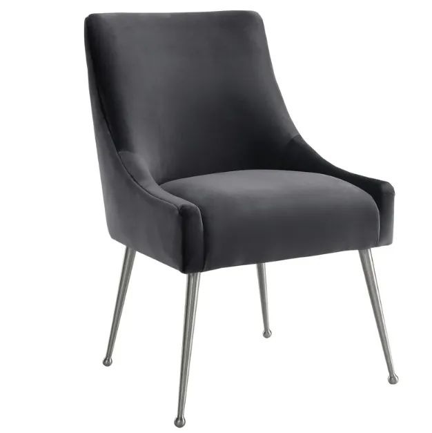 Beatrix Grey Velvet Side Chair - Silver Legs