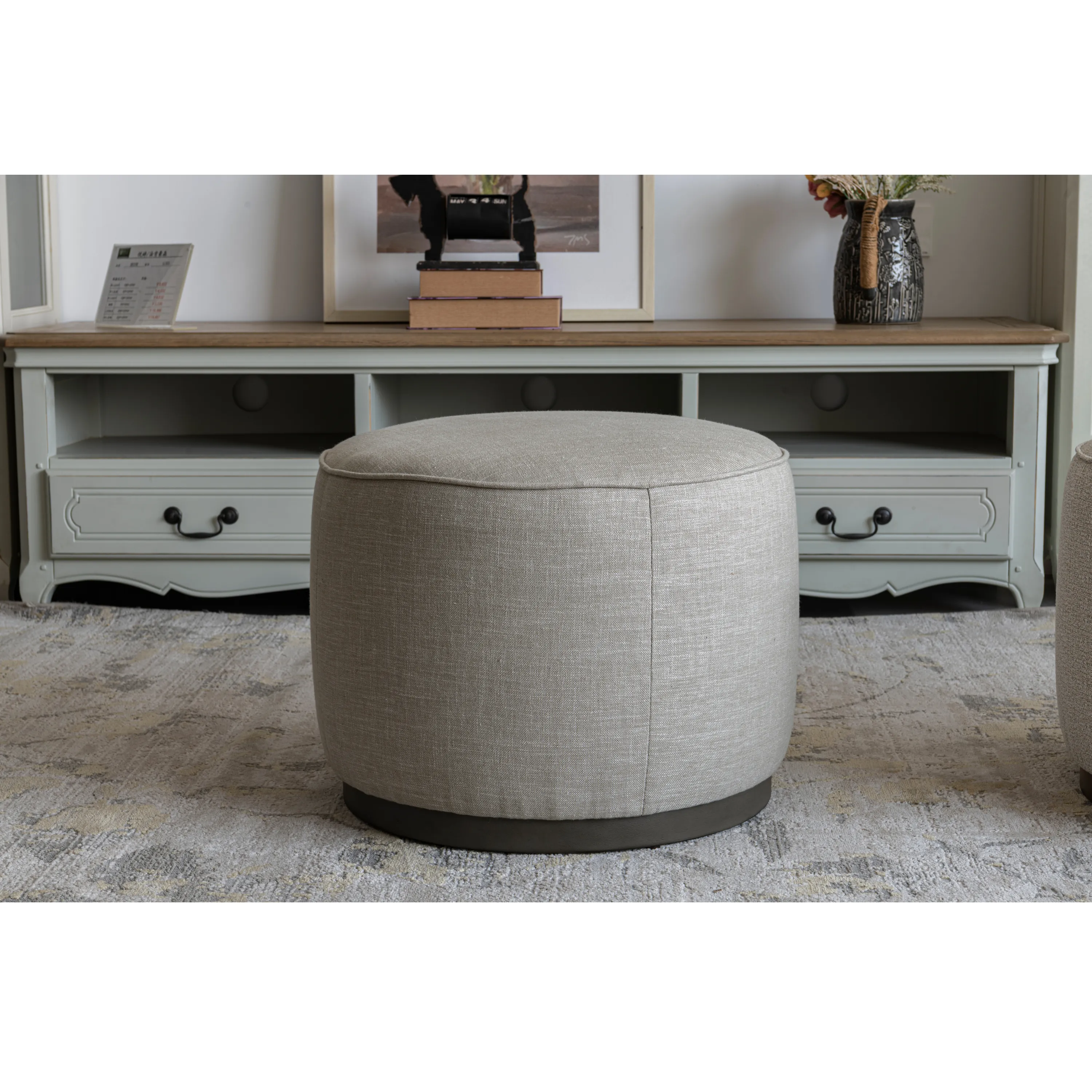 Beige Linen Ottoman W55.5xH44cm