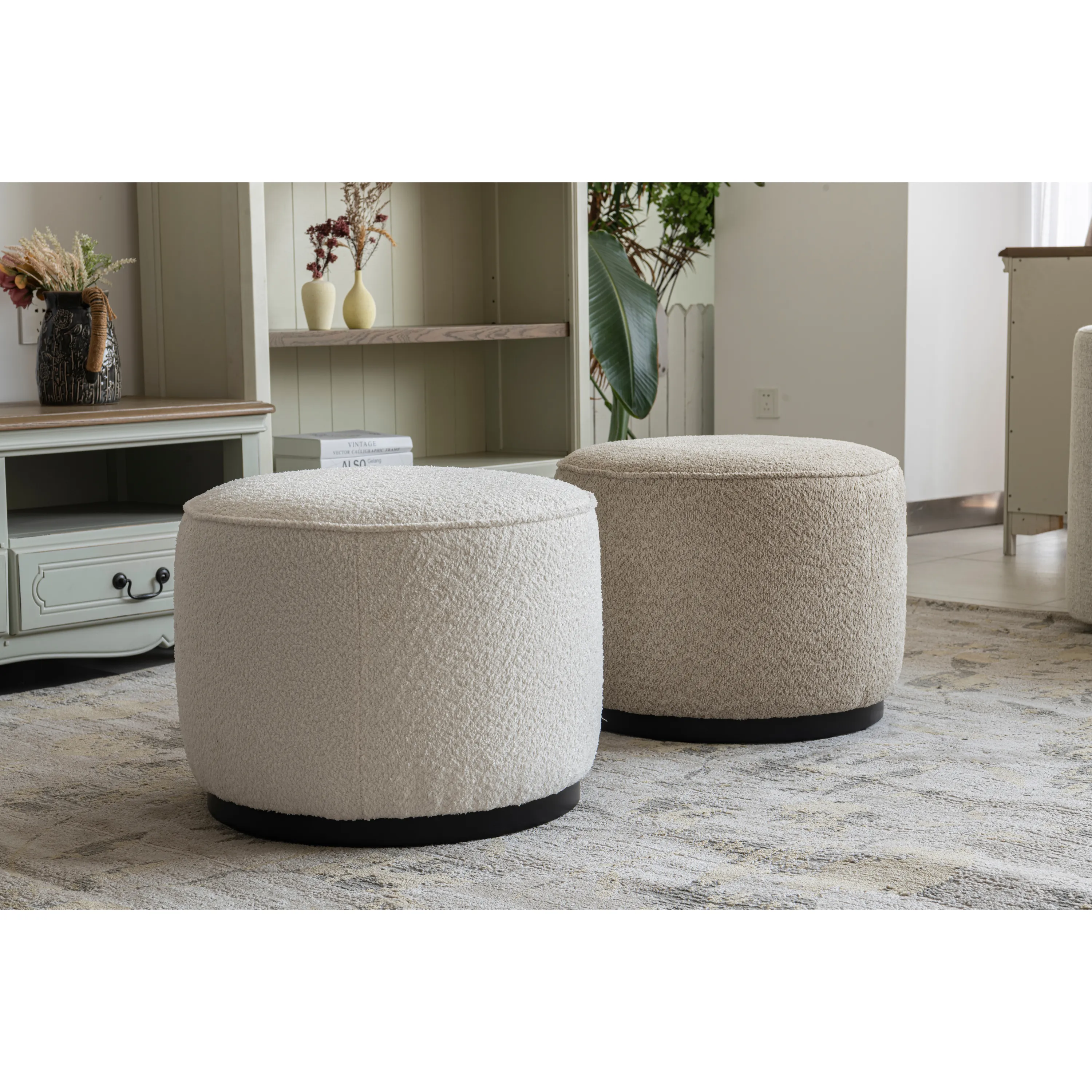 Beige Linen Ottoman W55.5xH44cm