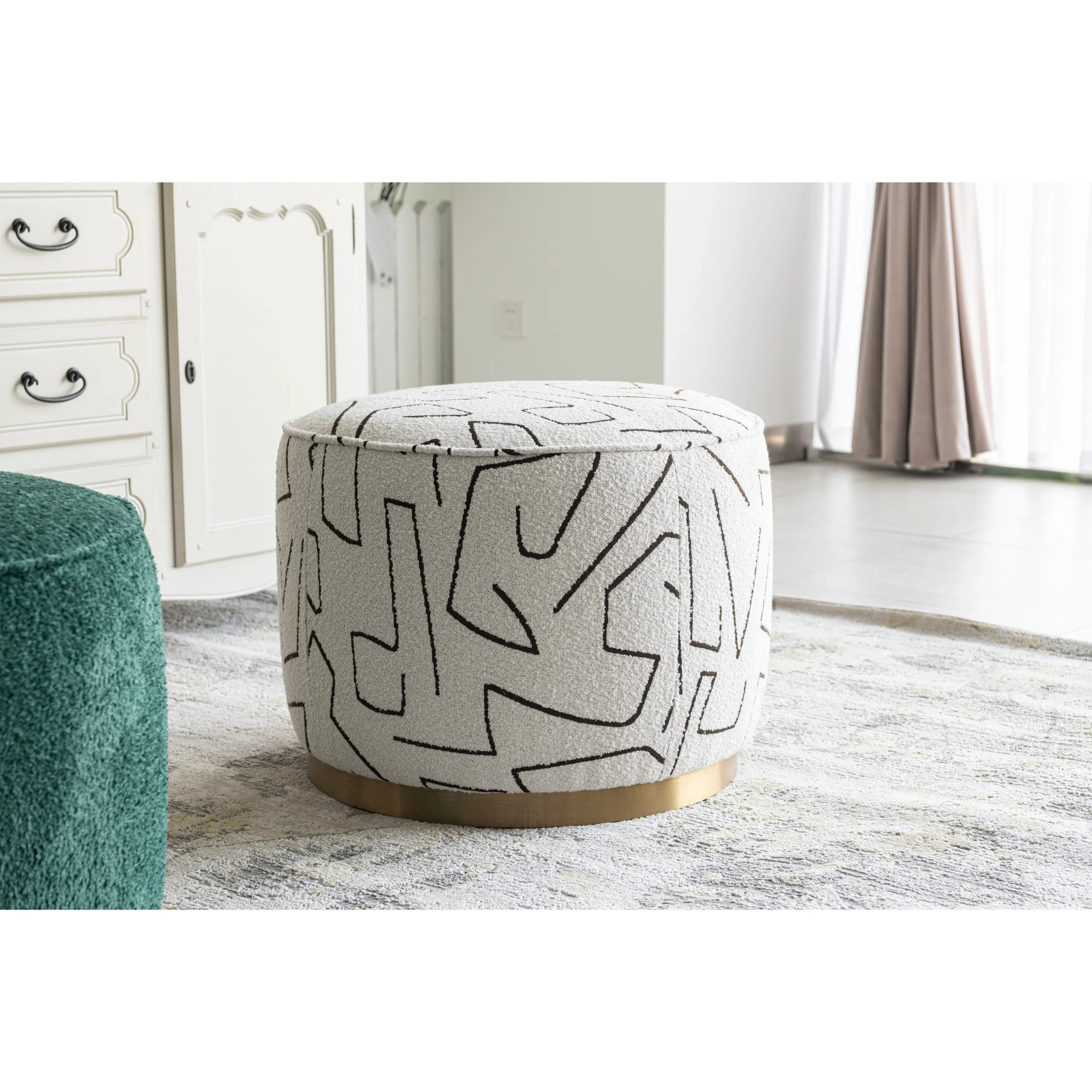 Beige Linen Ottoman W55.5xH44cm