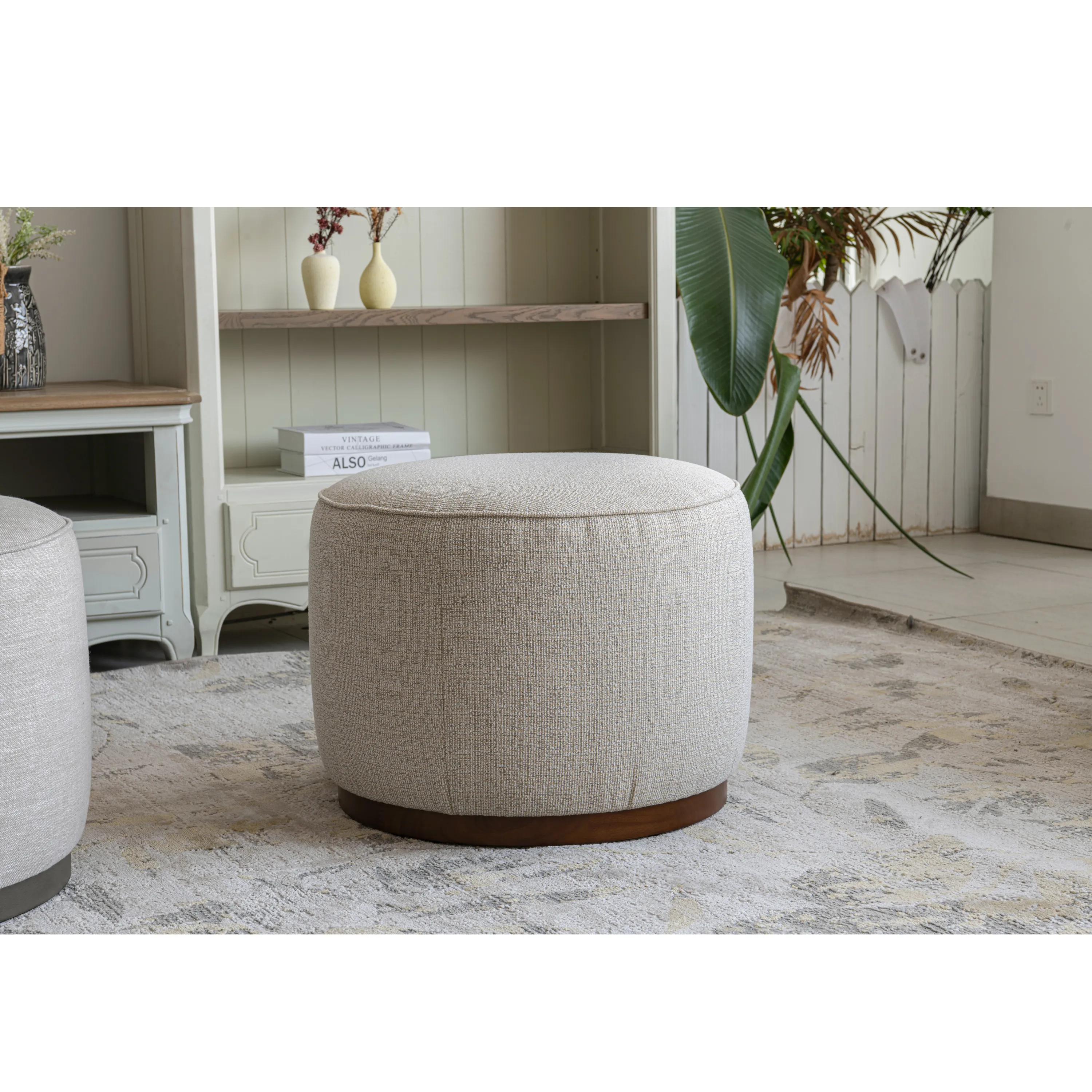 Beige Linen Ottoman W55.5xH44cm
