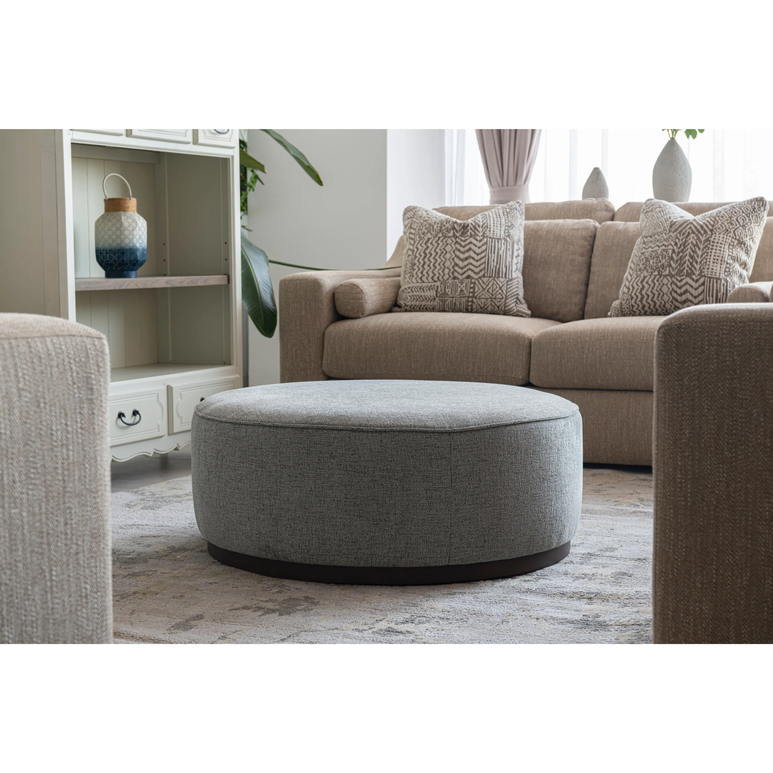 Beige Linen Ottoman W91xH36cm