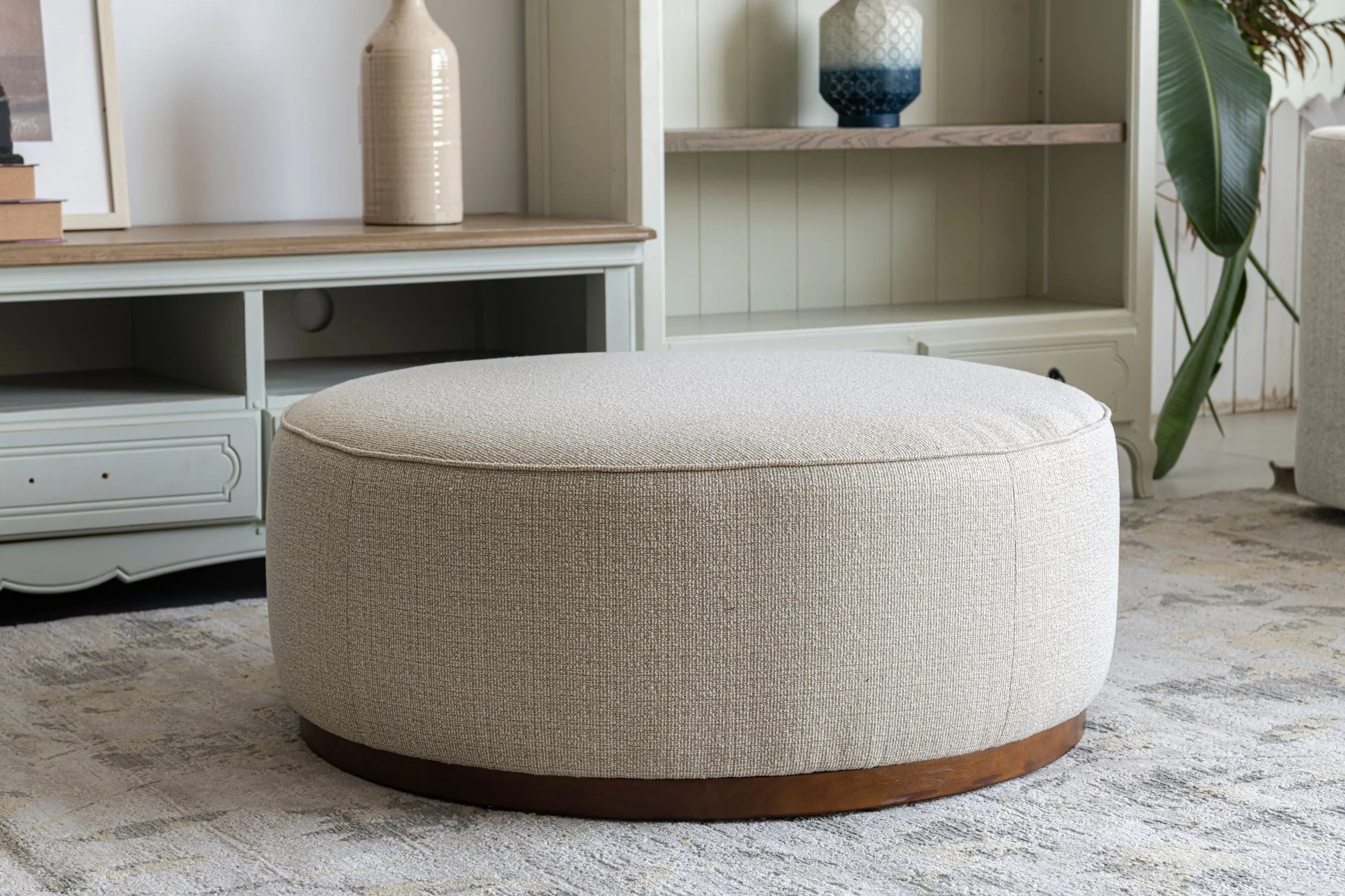 Beige Linen Ottoman W91xH36cm
