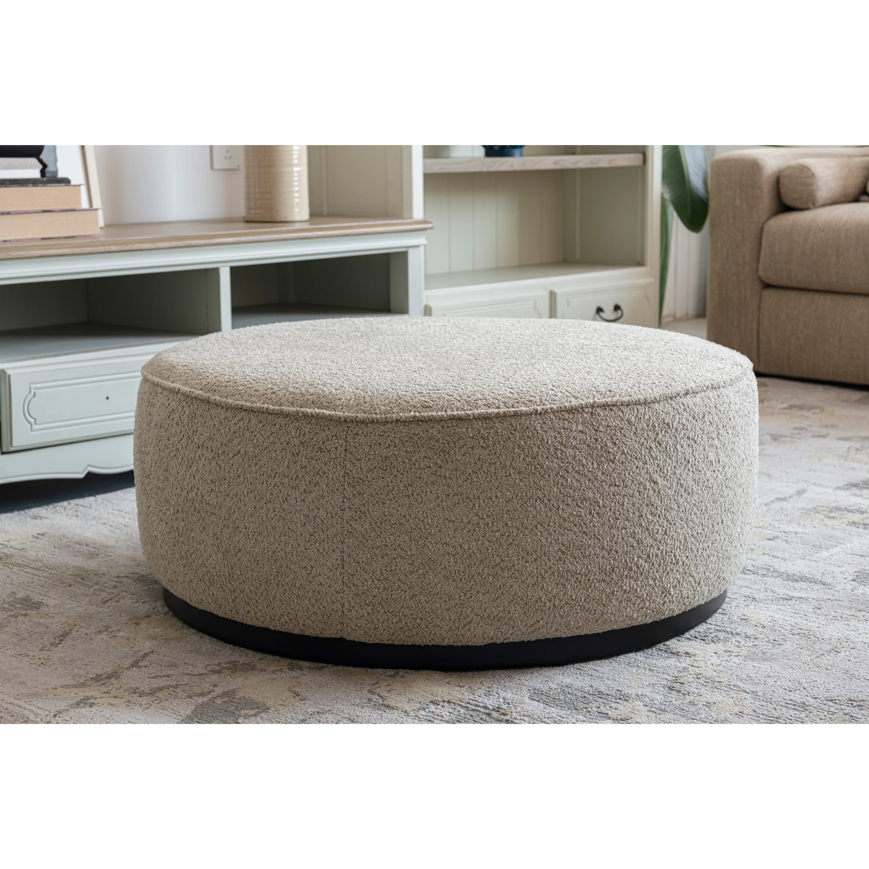 Beige Linen Ottoman W91xH36cm
