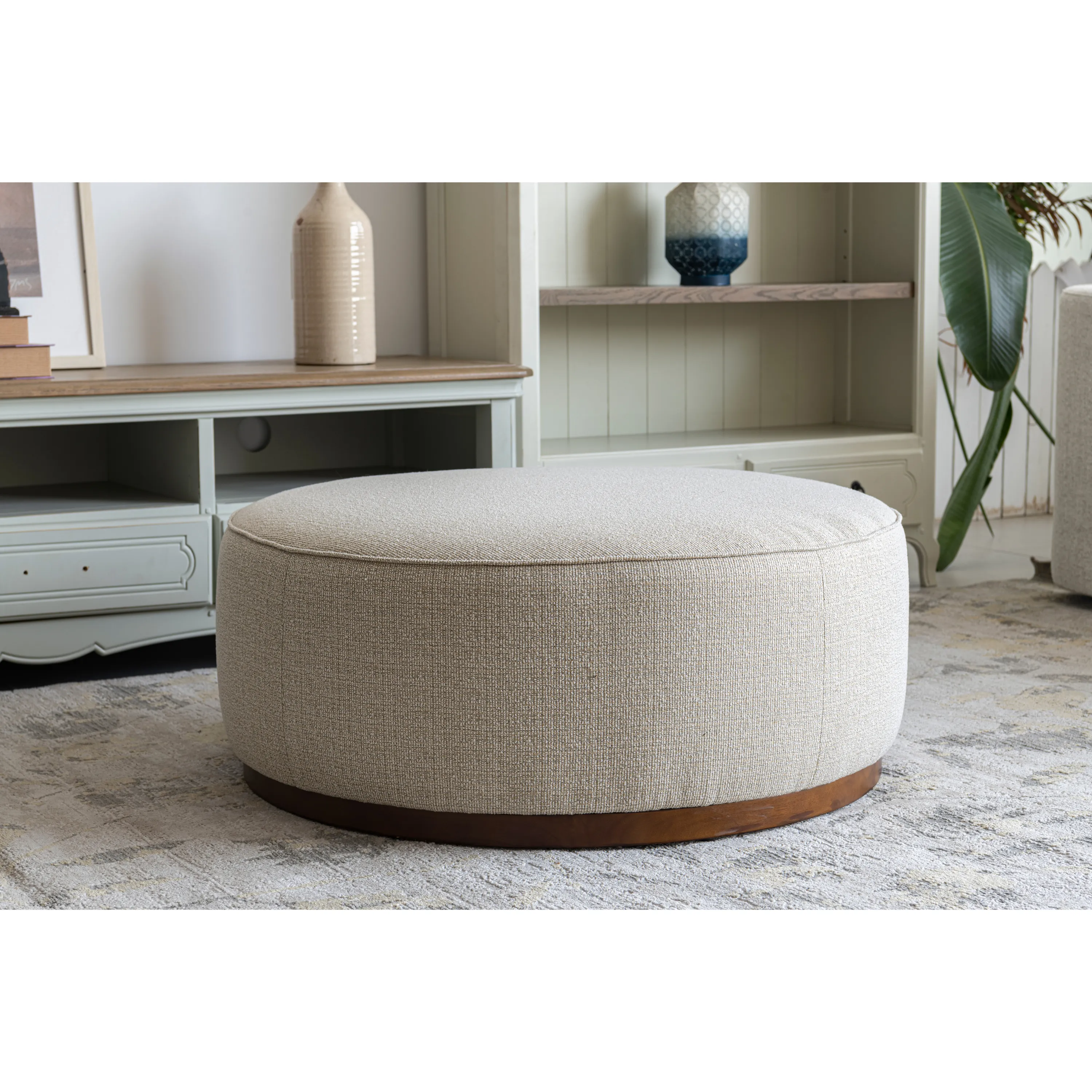 Beige Linen Ottoman W91xH36cm
