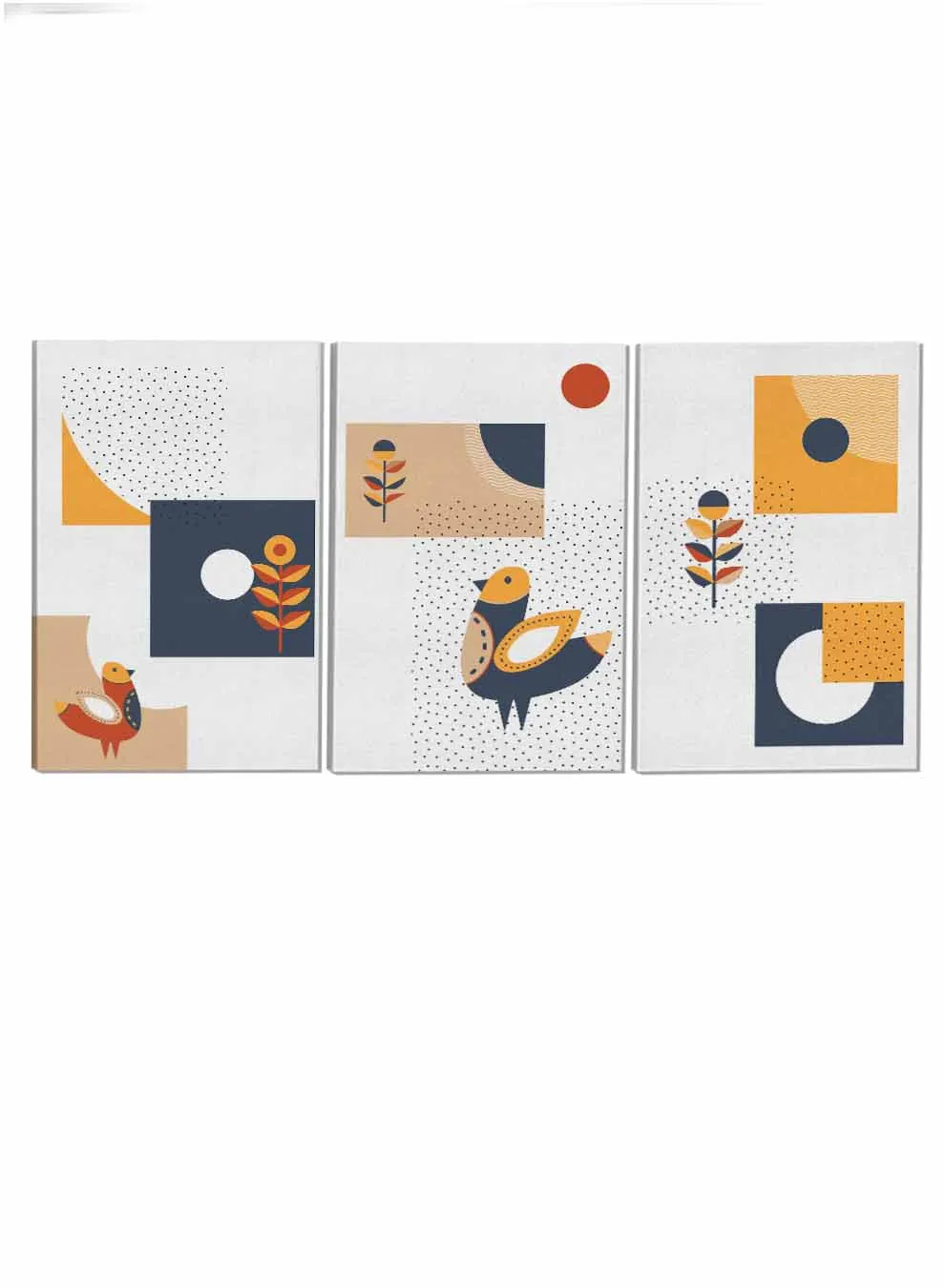 Birds Flowers Circles Paintings(set of 3)