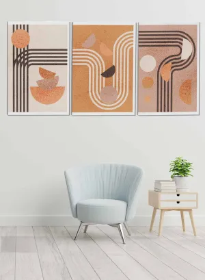 Boho Aesthetic Terracotta Abstract Paintings(set of 3)