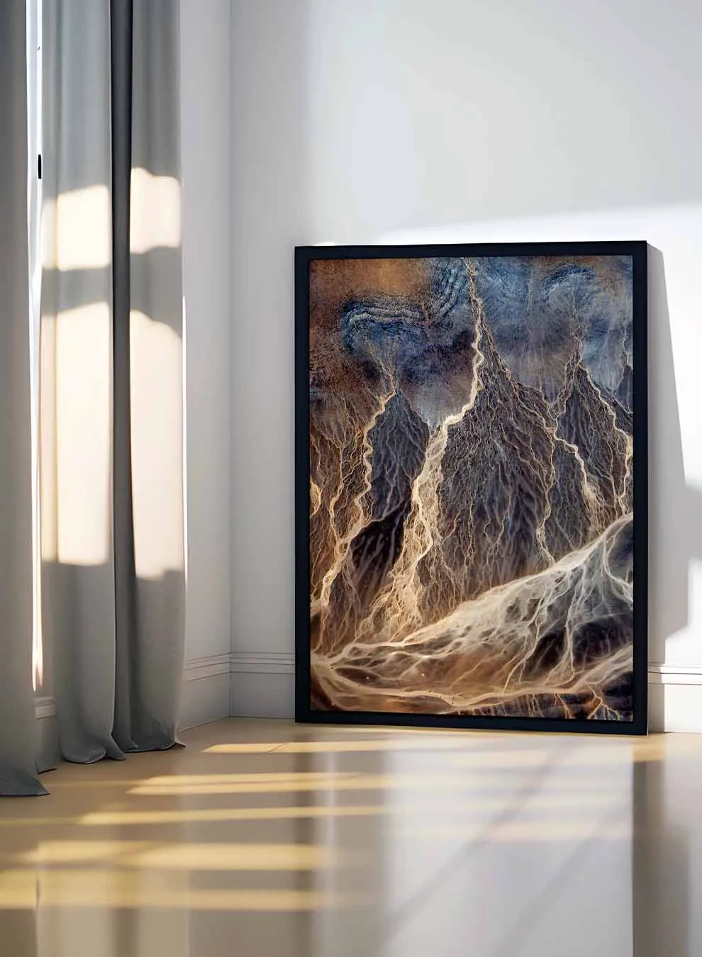 Canvas Wall Art Stretched Over Wooden Frame with Black Floating Frame