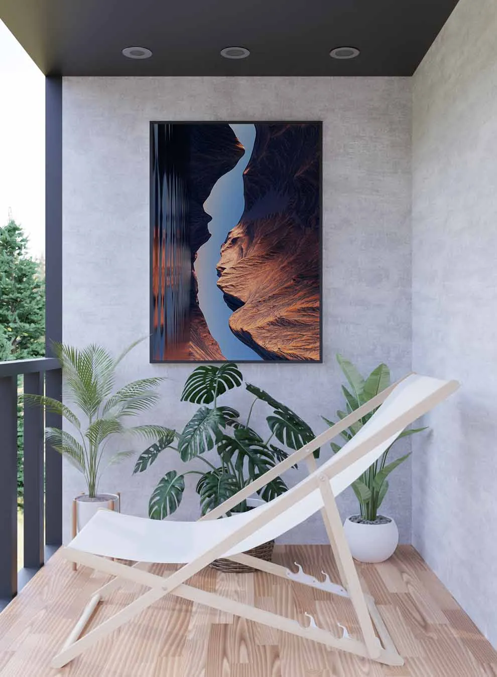 Canvas Wall Art Stretched Over Wooden Frame with Black Floating Frame