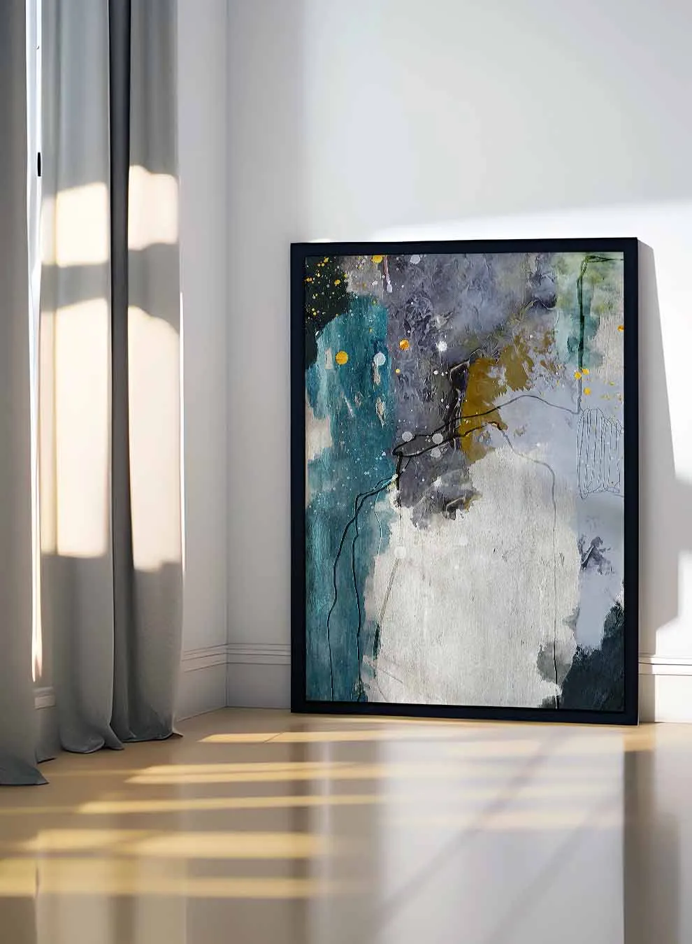 Canvas Wall Art Stretched Over Wooden Frame with Black Floating Frame