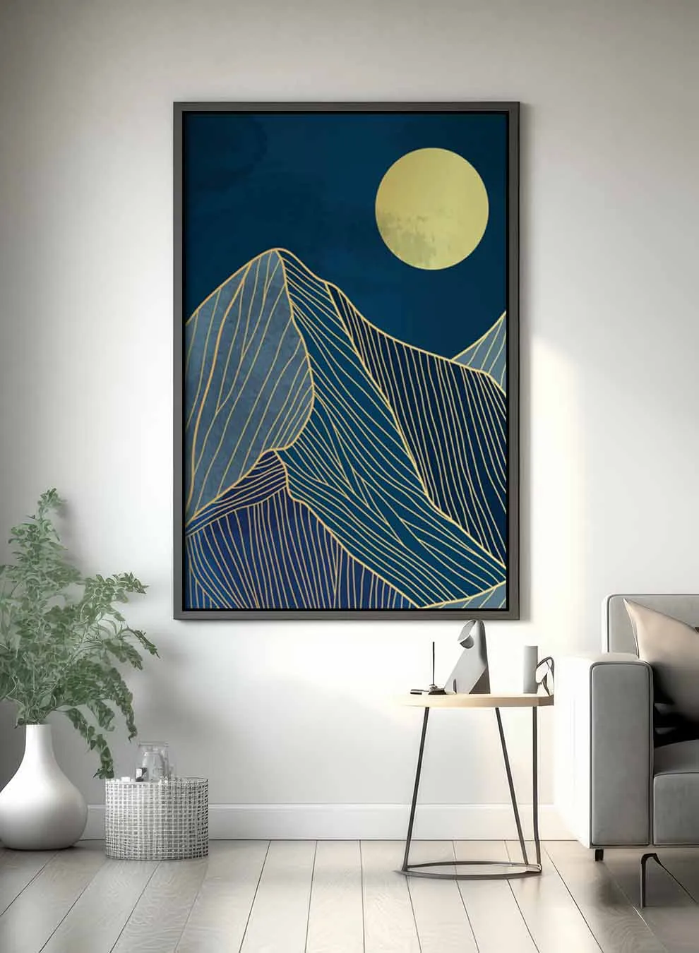 Canvas Wall Art Stretched Over Wooden Frame with Black Floating Frame