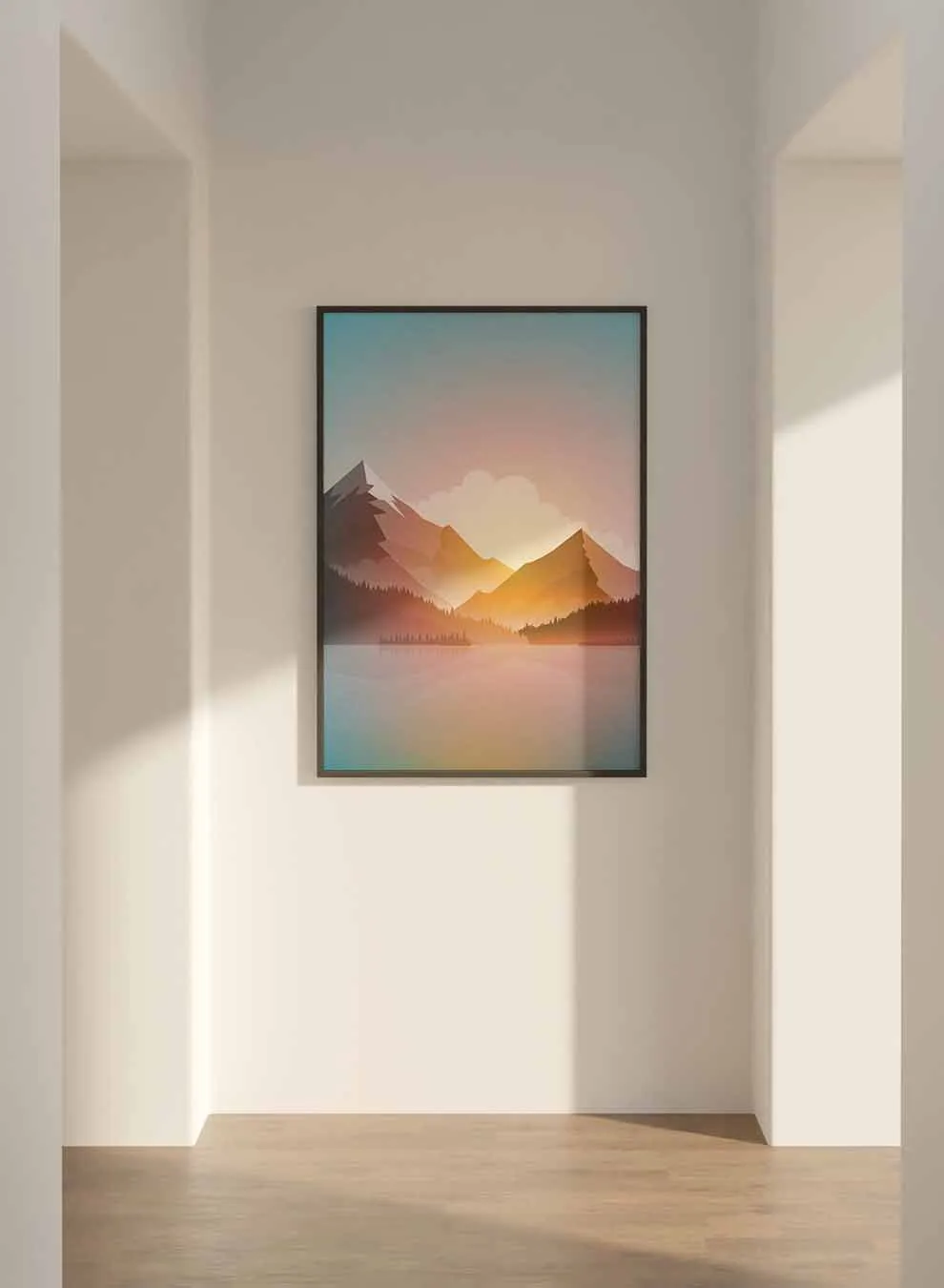 Canvas Wall Art Stretched Over Wooden Frame with Black Floating Frame