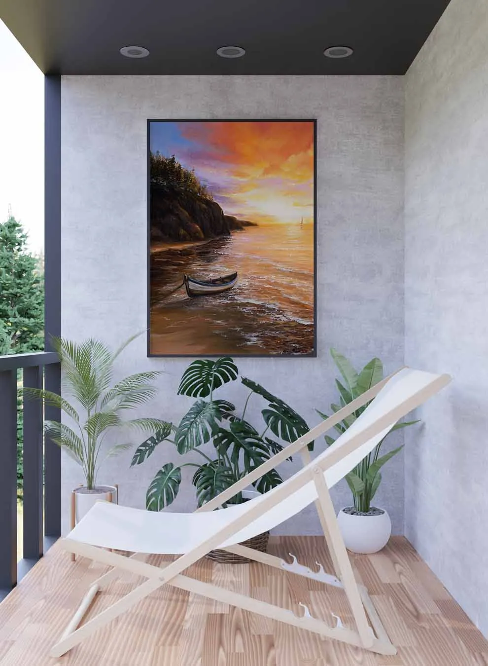 Canvas Wall Art Stretched Over Wooden Frame with Black Floating Frame