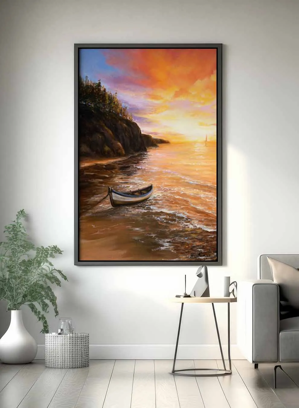 Canvas Wall Art Stretched Over Wooden Frame with Black Floating Frame