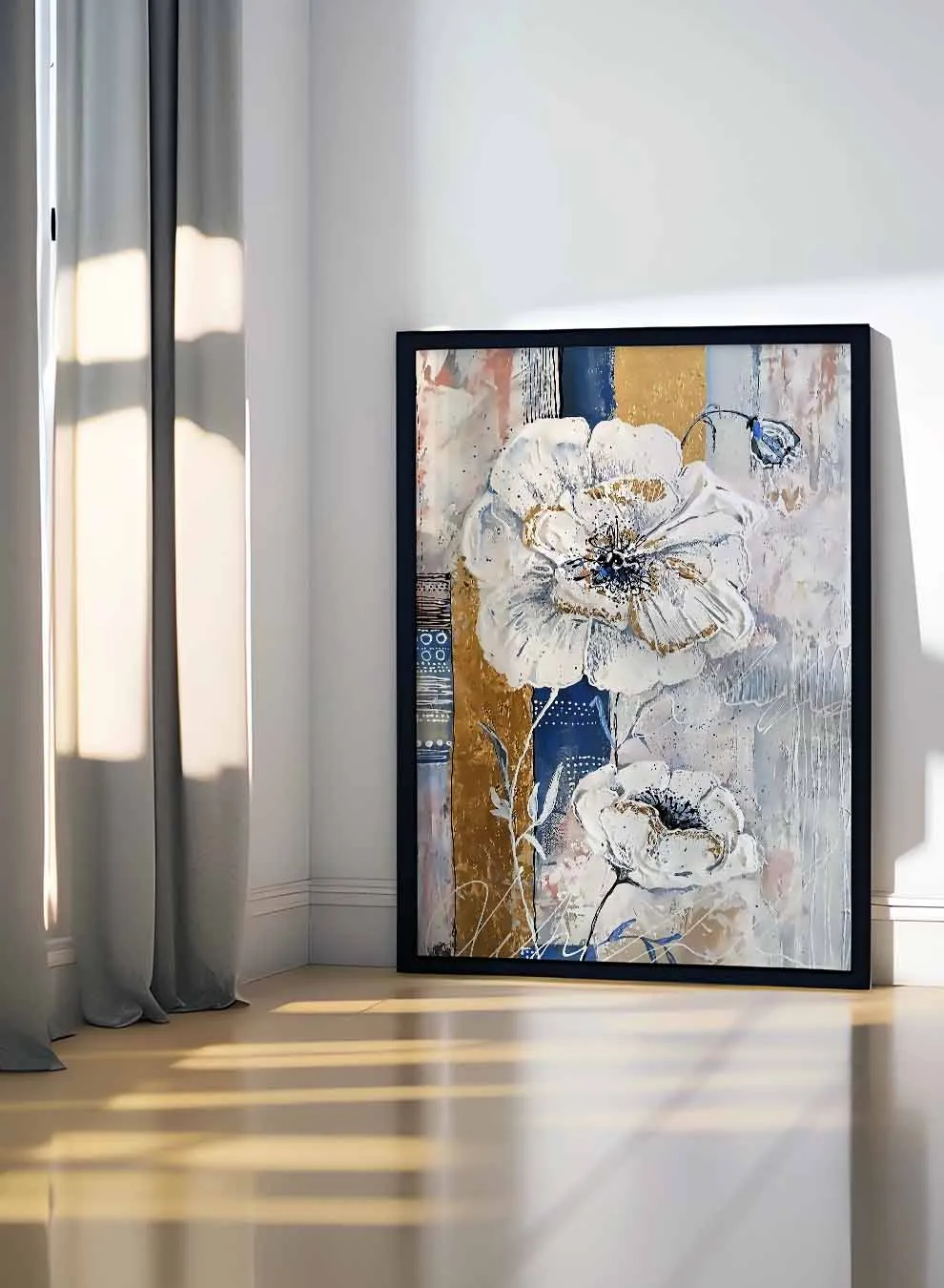 Canvas Wall Art Stretched Over Wooden Frame with Black Floating Frame